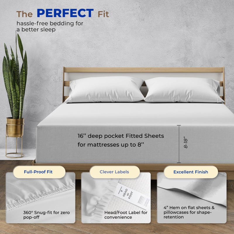 THREAD SPREAD 100% Egyptian Cotton King Size Sheet Set - High Thread Count King Size Sheets Set Egyptian Cotton, 4 PC Silver 16" Deep Pocket, Soft Cooling Sateen Ultra Luxury Hotel Bedding - Image 4